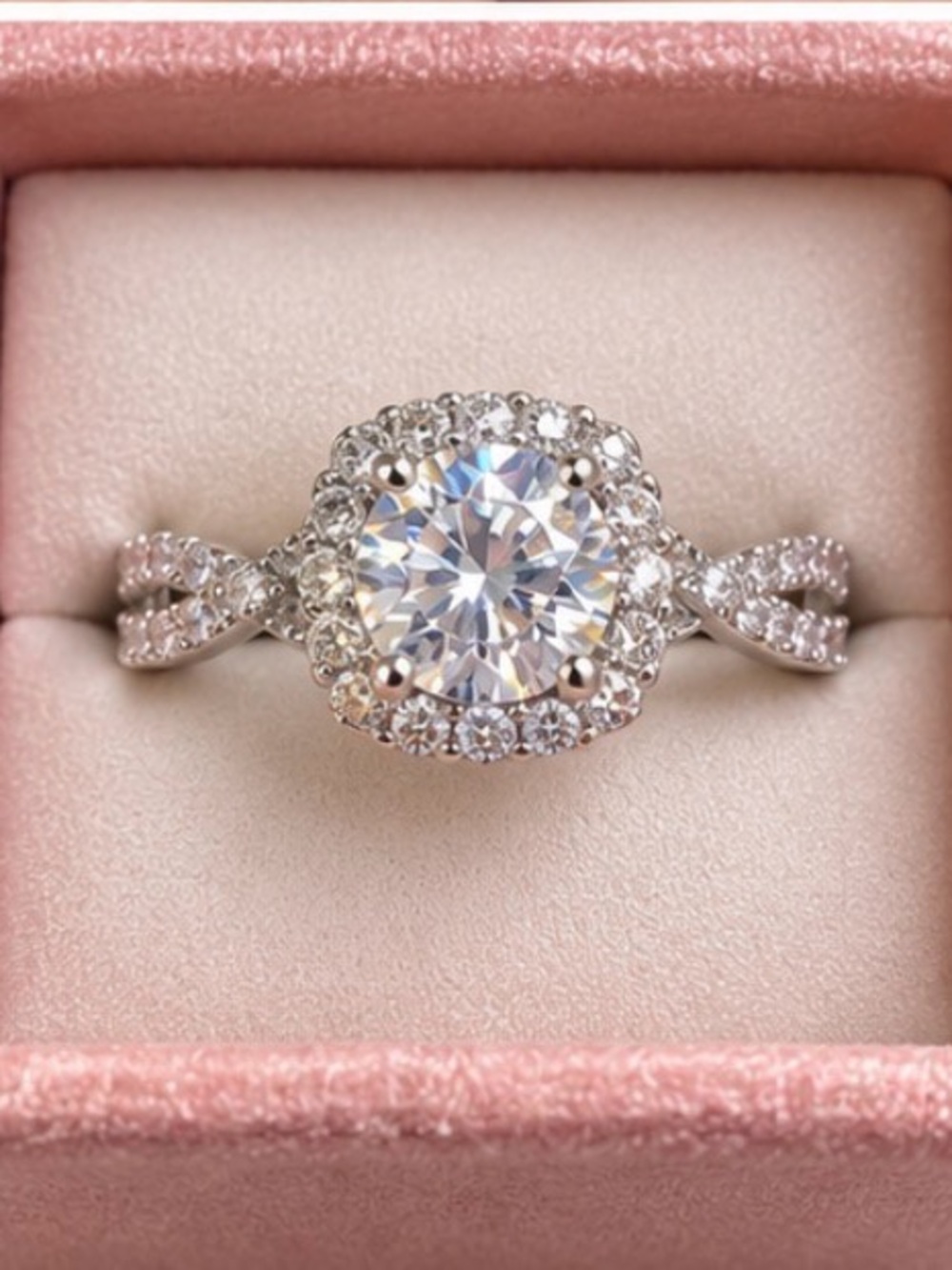 1 CT Moissanite White Gold Plated Adjustable Halo Ring